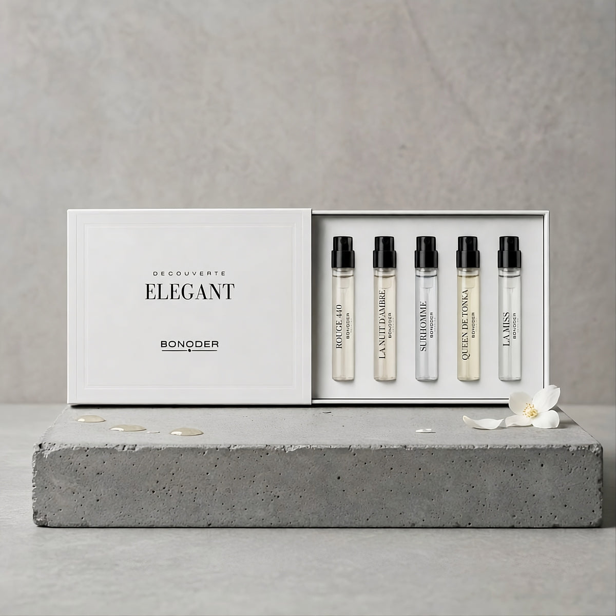 Pack Découverte ÉLÉGANT — flacon Bonoder sur fond clair